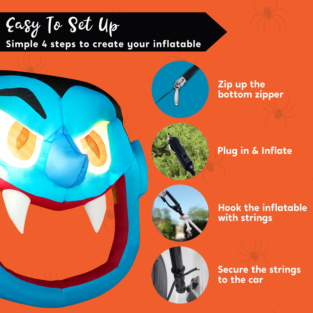 Joyfy 3.6 ft Animated Halloween Inflatable Dinosaur Decoration,Trunk or Treat Car Decorations Kit Dinosaur with Built-in LED Light for Halloween Party Indoor,Outdoor,Yard,Garden Decor