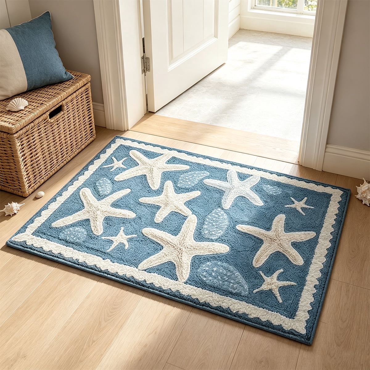 Door Mat Clearance- 16x24in Starfish Seashell Bath Mat Ocean Sea Theme Non-Slip Washable Beach Door Mat for Kitchen Bedroom Laundry Entryway Decor