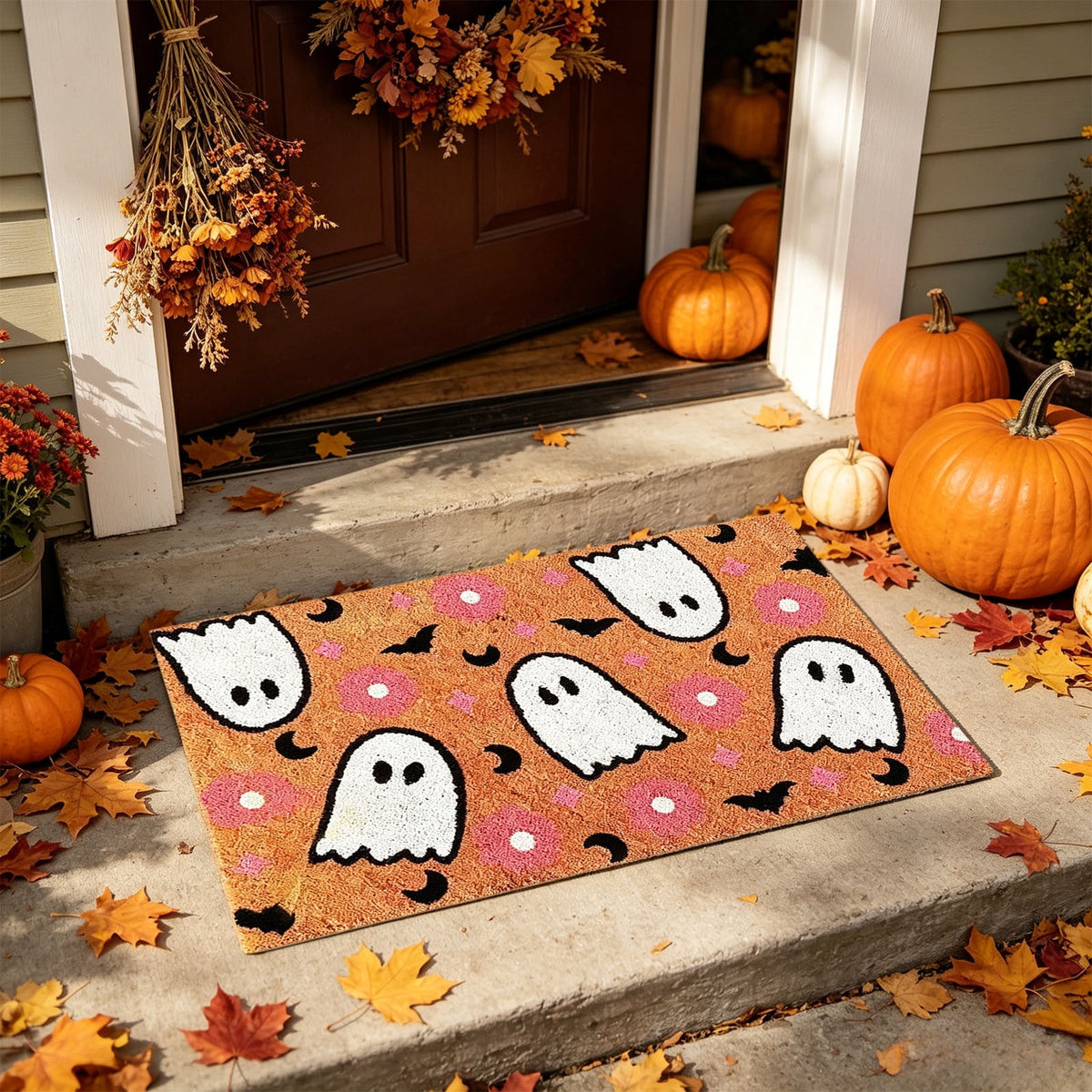 WWC Halloween Door Mat, 32x20 inch Halloween Decor Thick Non Slip Ghost doormat, Entryway Rug for Fall Party Indoor Outdoor Front Porch