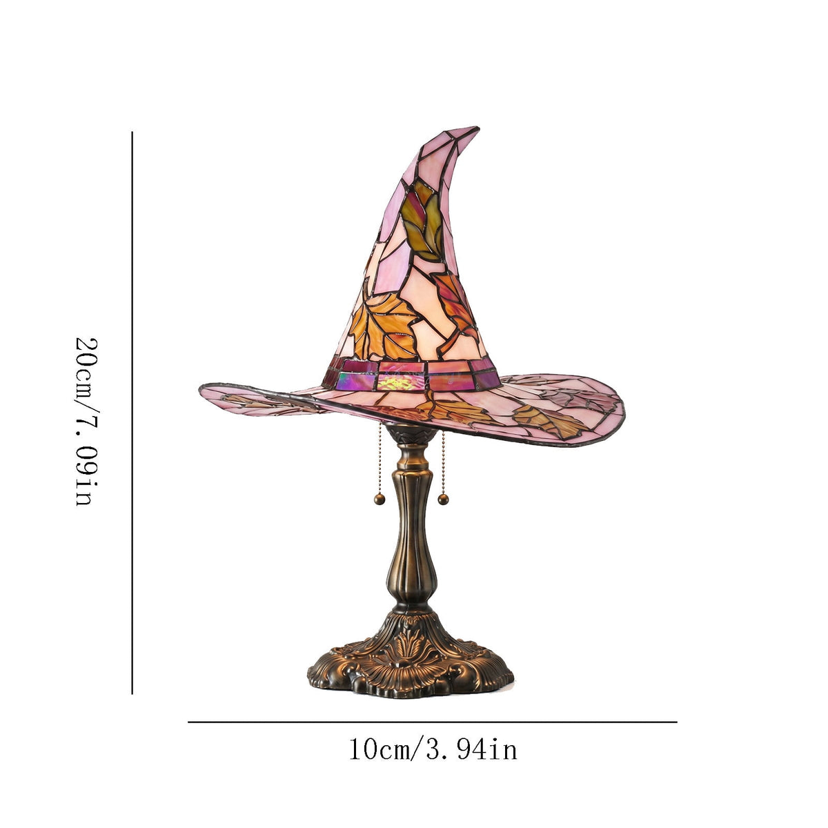 Stained Glass Witch hat lamp, 7" Halloween Gothic Mystic Room Decor Handcrafted Ceramic Phantom Figurine, USB Rechargeable LED Glowing Lantern for Bedroom Living Room Mantel Home Decor