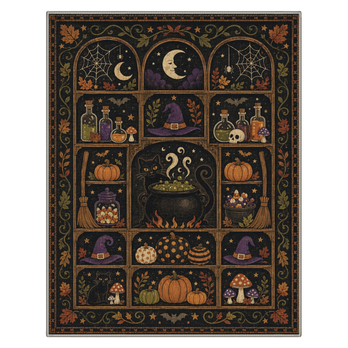 GENIMO 2'x3' Halloween Doormat, Washable Non Slip Soft Vintage Witch Outdoor Door Mat for Front Door Covered Porch Patio Entryway, Burnt Amber
