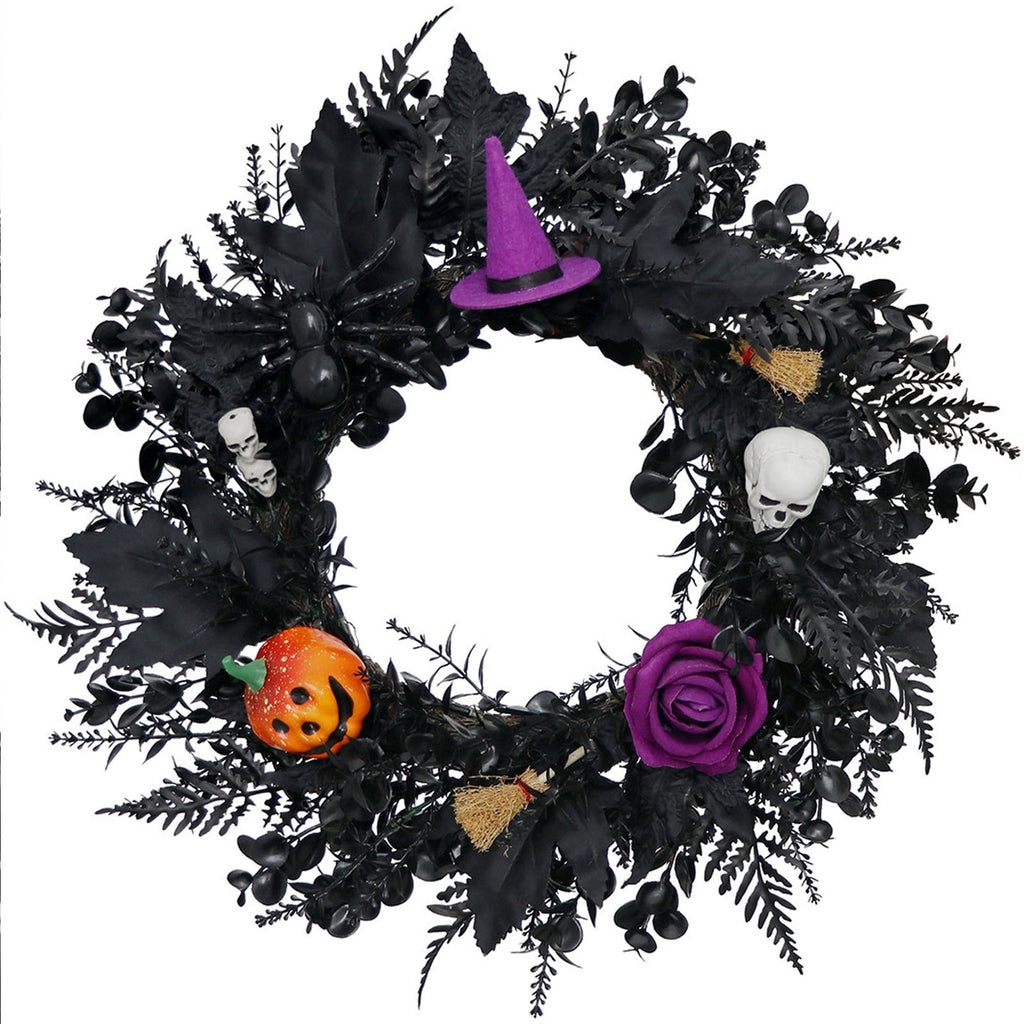 Gcvizuso Halloween Crescent Floral Wreath, Orange Red Rose Hydrangea Fall Front Door Decor for Autumn Harvest Celebration