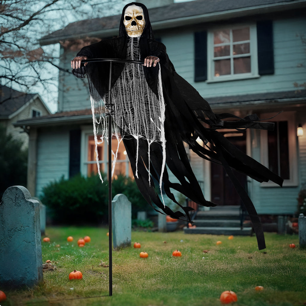 Joyfy Halloween Decorations Outdoor, 72"(6ft) Light Up Animated Scary Decorations Pumpkin Ghost with Sound Activation,Animatronics Pumpkin Decorations for Haunted House Prop Yard Decor