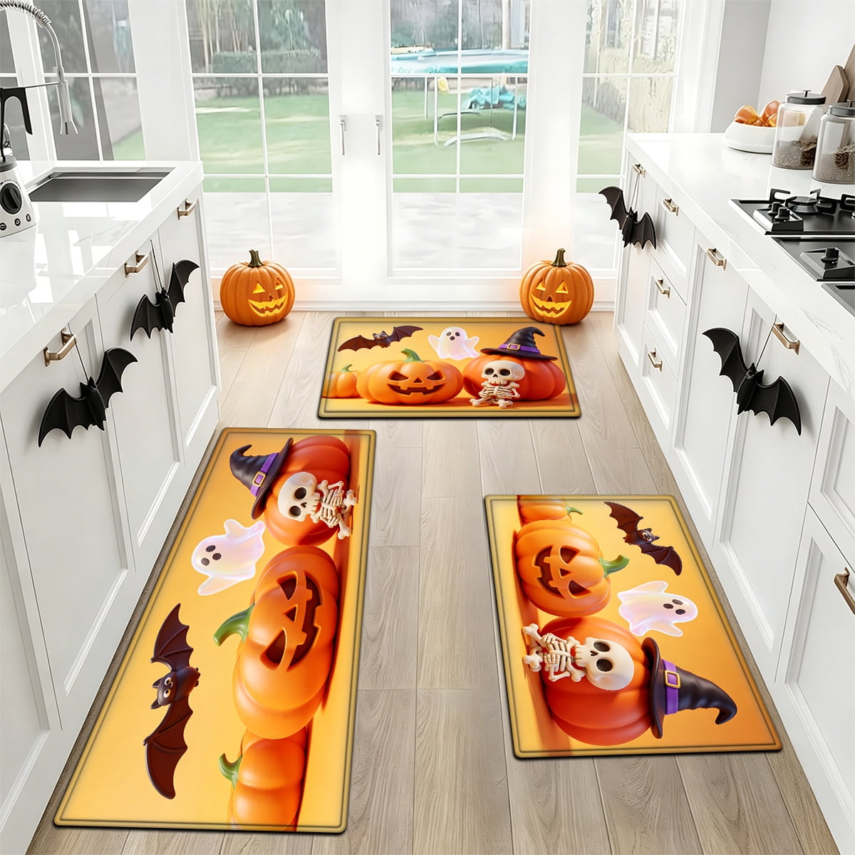 YIMEIS Halloween Pumpkin Lanterns Multi-purpose 1-Piece Flannel Mat and Kitchen Rugs,Soft Non-slip for Home Bedroom Bathroom