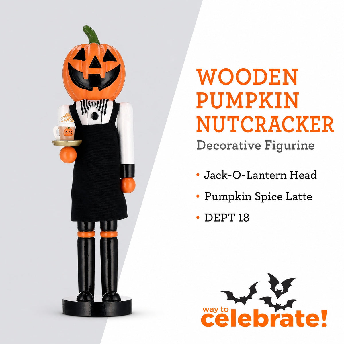 Wooden Pumpkin Nutcracker Tabletop Decoration, Multicolor, 14.8", Halloween by Way To Celebrate