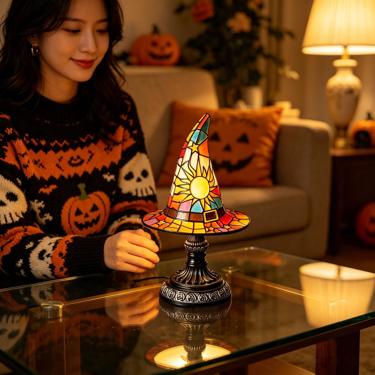 Clearance Witch Hat Lamp, Halloween Nigh Light Handcrafted Retro Resin Witch Hat Light, Usb Powered, Gothic Halloween Decorations for Bedroom