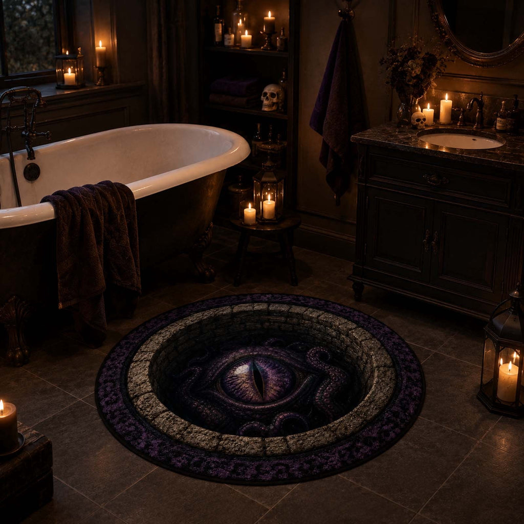 Win s Way 3D Illusion Round Halloween Rug Optical Illusion Doormat Non- Washable Entryway Decor Spooky Fall Front Door Mat for Party Decoration Available in 15.8/23.6/31.5 Inch