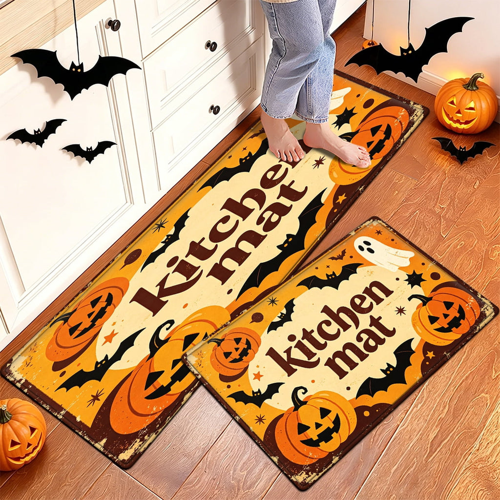 YIMEIS Halloween Orange Pumpkin Lantern Soft Non-slip 1Pc Flannel Mat and Kitchen Rugs,16''x24'',for Bathroom Entryway Bedroom