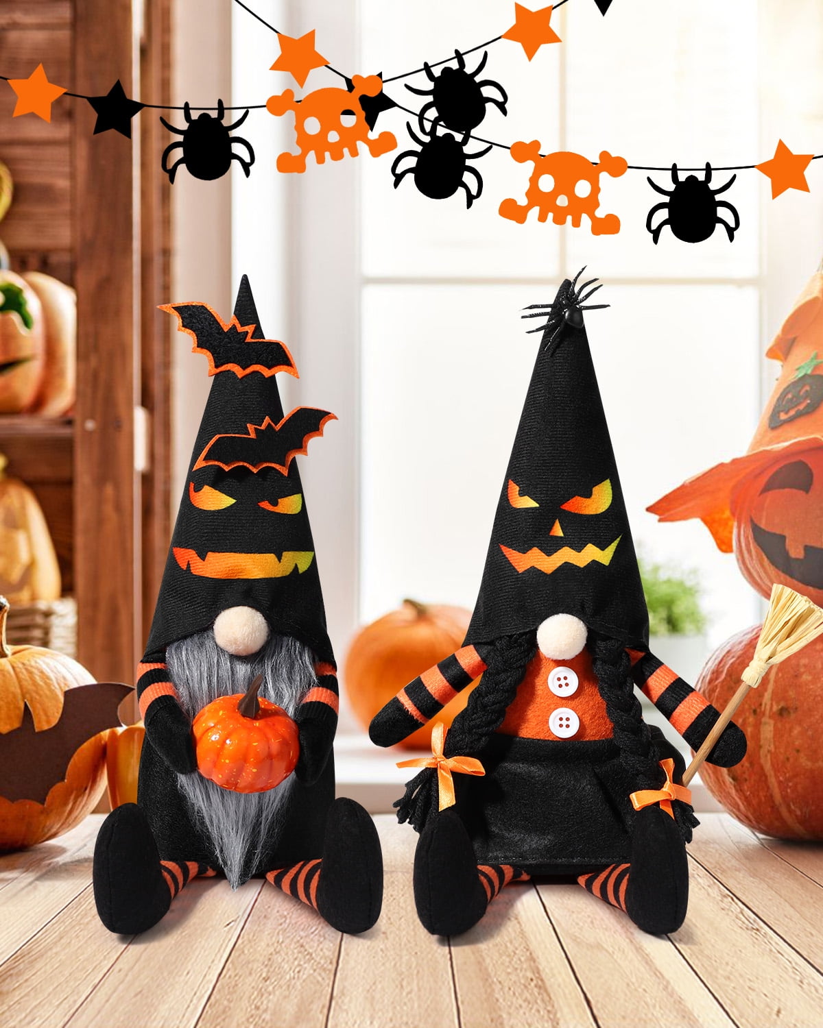 Ayieyill 2PCS Halloween Gnome Plush Decorations - Mr and Mrs Handmade Scandinavian Tomte for Halloween Table Ornament, Tiered Tray Decor, Halloween Trick or Treat Gift