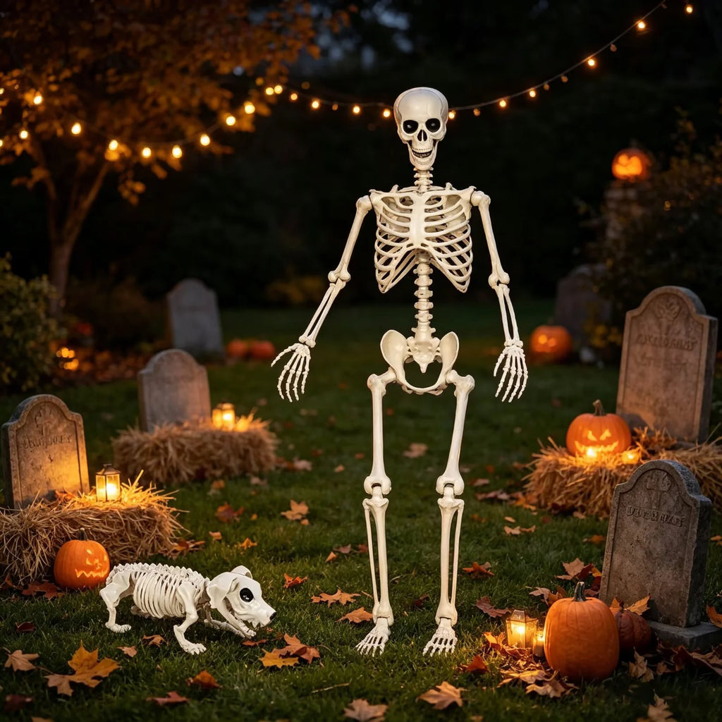 Seravin 2pcs Skeleton and Dog Skeleton Halloween Decorations Posable Skeletons Halloween Decorations Indoor Outdoor