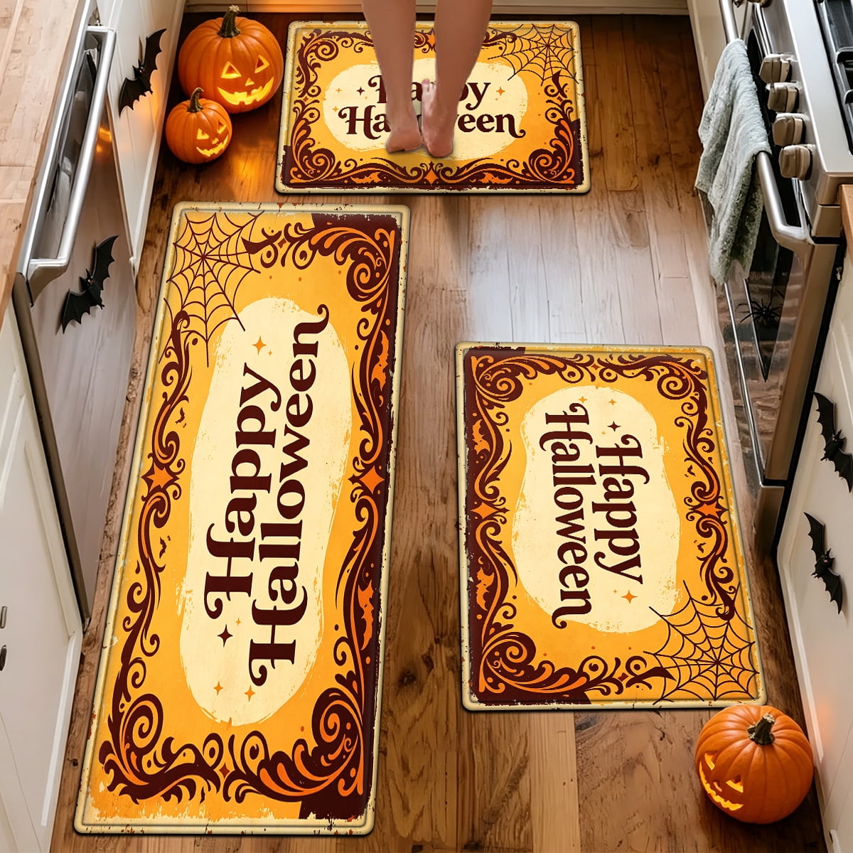 YIMEIS Halloween Orange Pumpkin Lantern Soft Non-slip 1Pc Flannel Mat and Kitchen Rugs,16''x24'',for Bathroom Entryway Bedroom