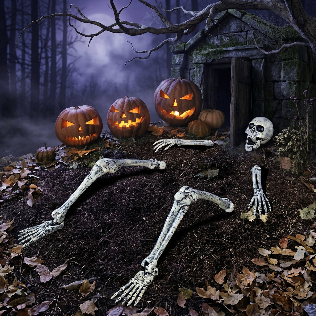 Joyfy 2 Pack Skeleton Hands Halloween Decoration Outdoor,13 inch Bloodstain Zombie Arm with Ground Stakes, Fake Arm Hands Prop Groundbreaker for Halloween Graveyard Lawn Decor