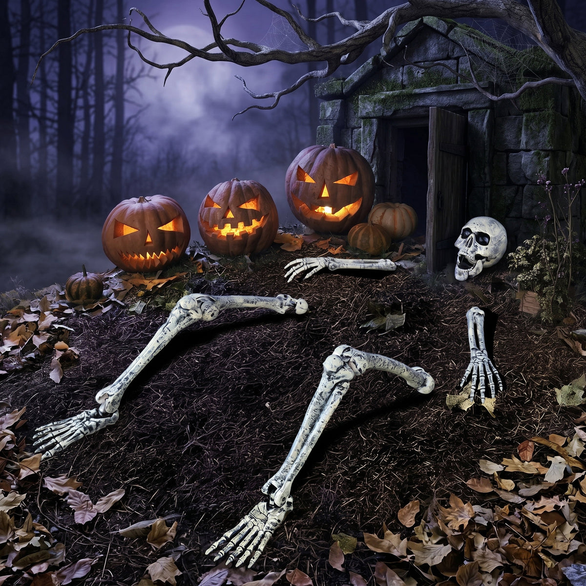 Joyfy 3 Pack 3D Halloween Skull Head Pathway Lights Decorations Outdoor, Battery Operated Spooky Skeleton Decor with 3 Stakes for Home Front Porch Yard Decor