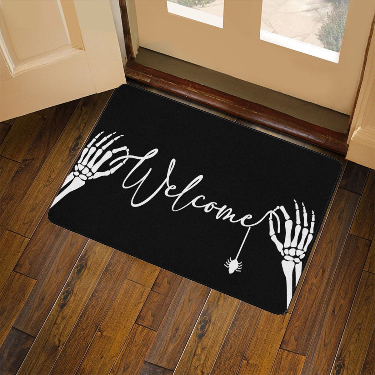 Orange Plaid Fall Outdoor Mat, Hand-Woven Porch Rug for Thanksgiving Halloween Door Decor