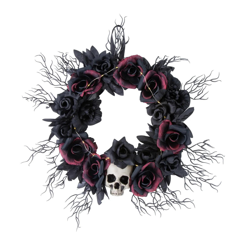 Morris Costumes 23.5 in Light-Up Dead Roses Halloween Wreath - Black