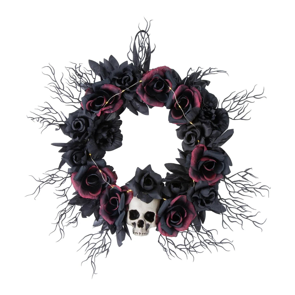 Morris Costumes 23.5 in Light-Up Dead Roses Halloween Wreath - Black