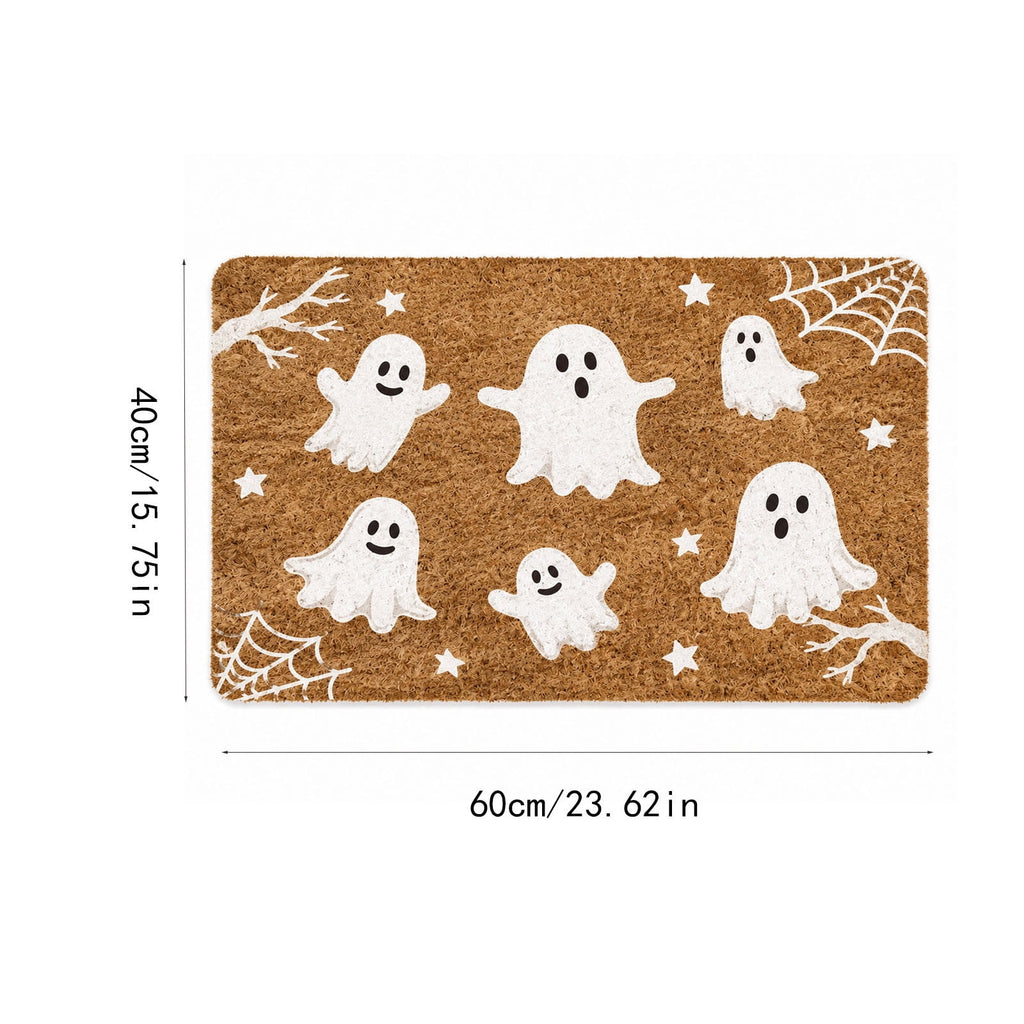 Fllostpr Halloween Pumpkin & Crow Welcome Doormat for Front Door, Non-Slip Vintage Brown Coir Floor Mat for Outdoor Porch Entryway Decor,16x24 Inch