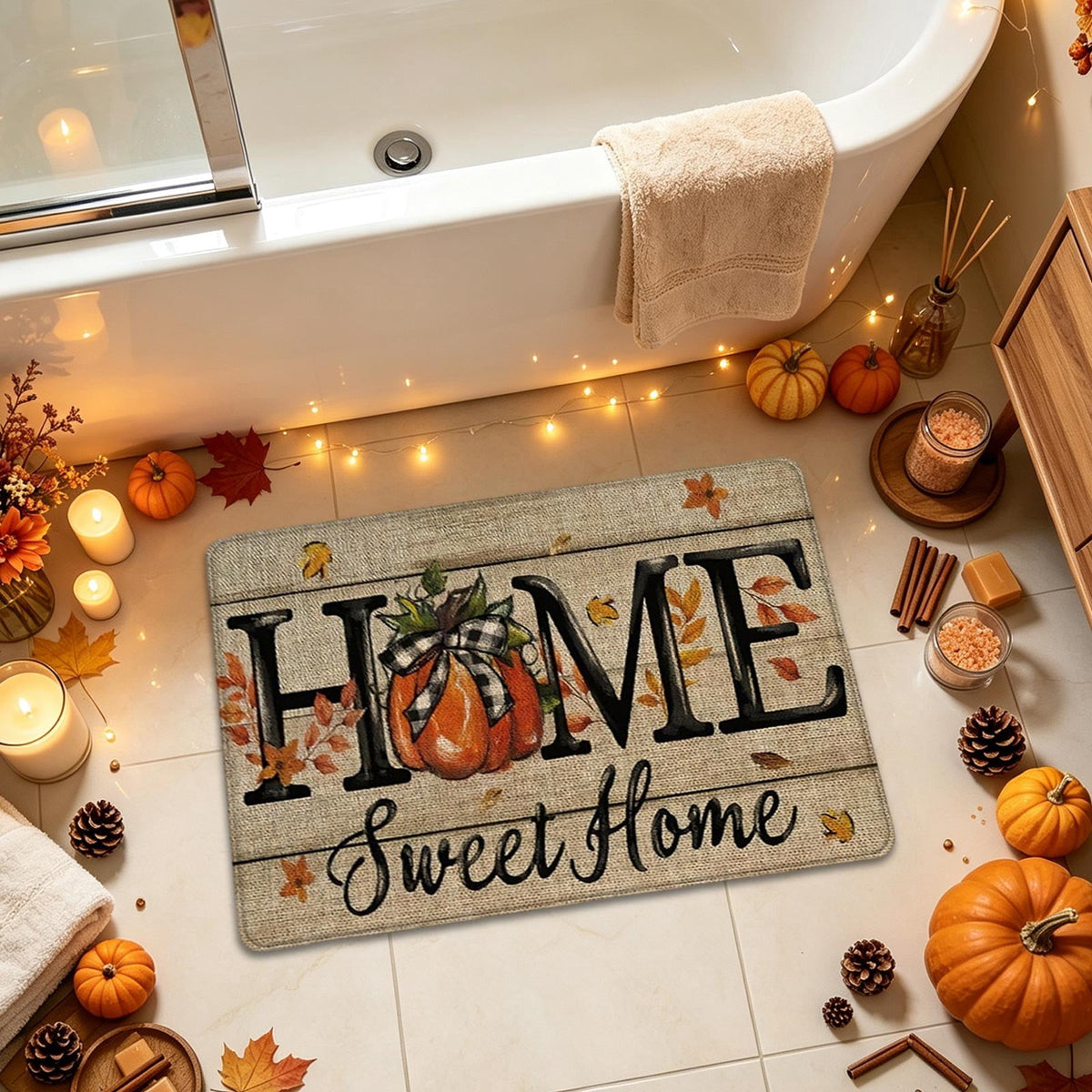 syligr Halloween Thanksgiving Doormat with Maple Leaf & Pumpkin Patterns - Non-Slip Floor Mat for Entryway, Kitchen, Porch, Fall Harvest Decor Rug with Anti-Fatigue Backing, Gift for Thanksgiving
