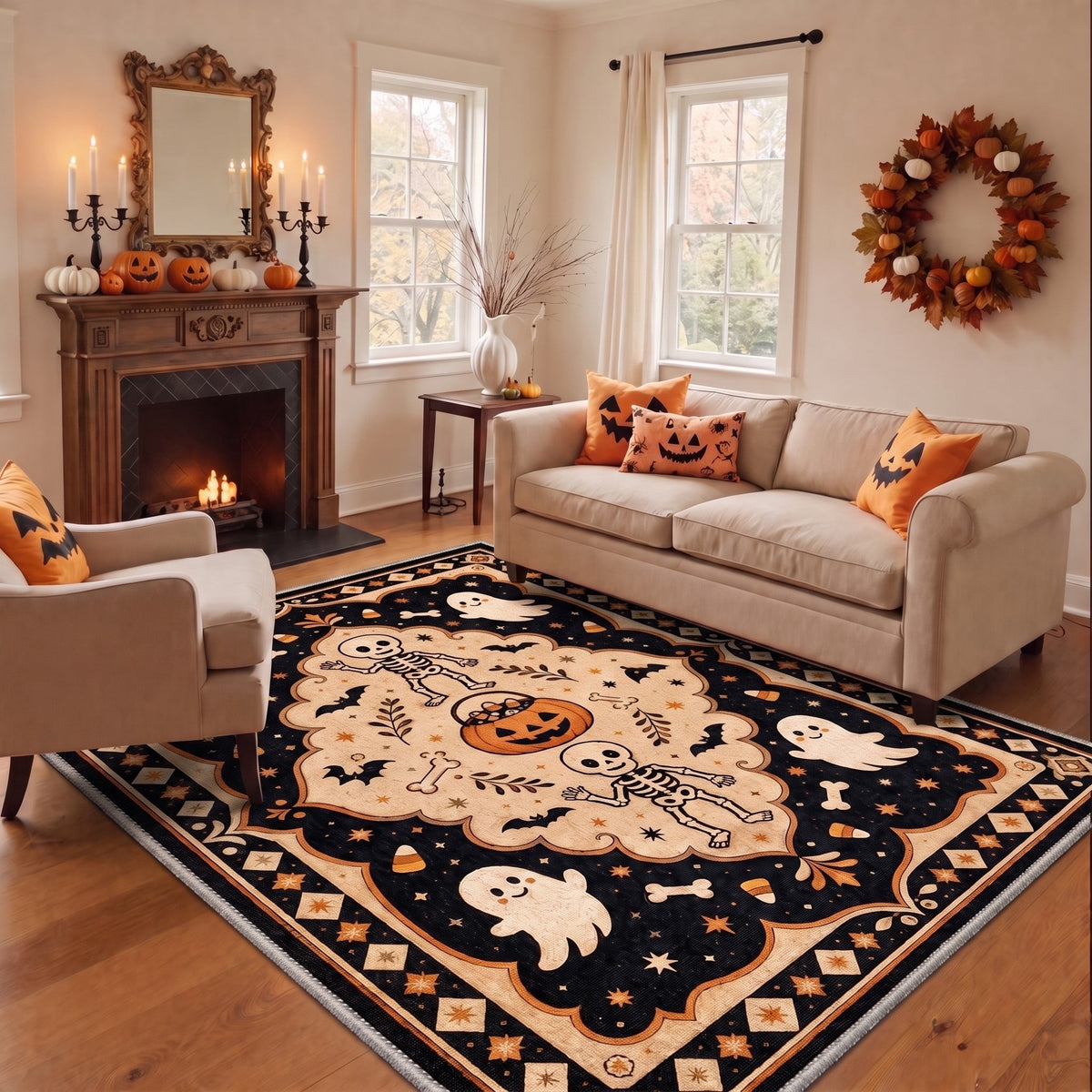 GENIMO 2'x3' Halloween Doormat, Washable Non Slip Soft Gothic Castle Outdoor Door Mat for Front Door Covered Porch Patio Entryway, Antique Gold