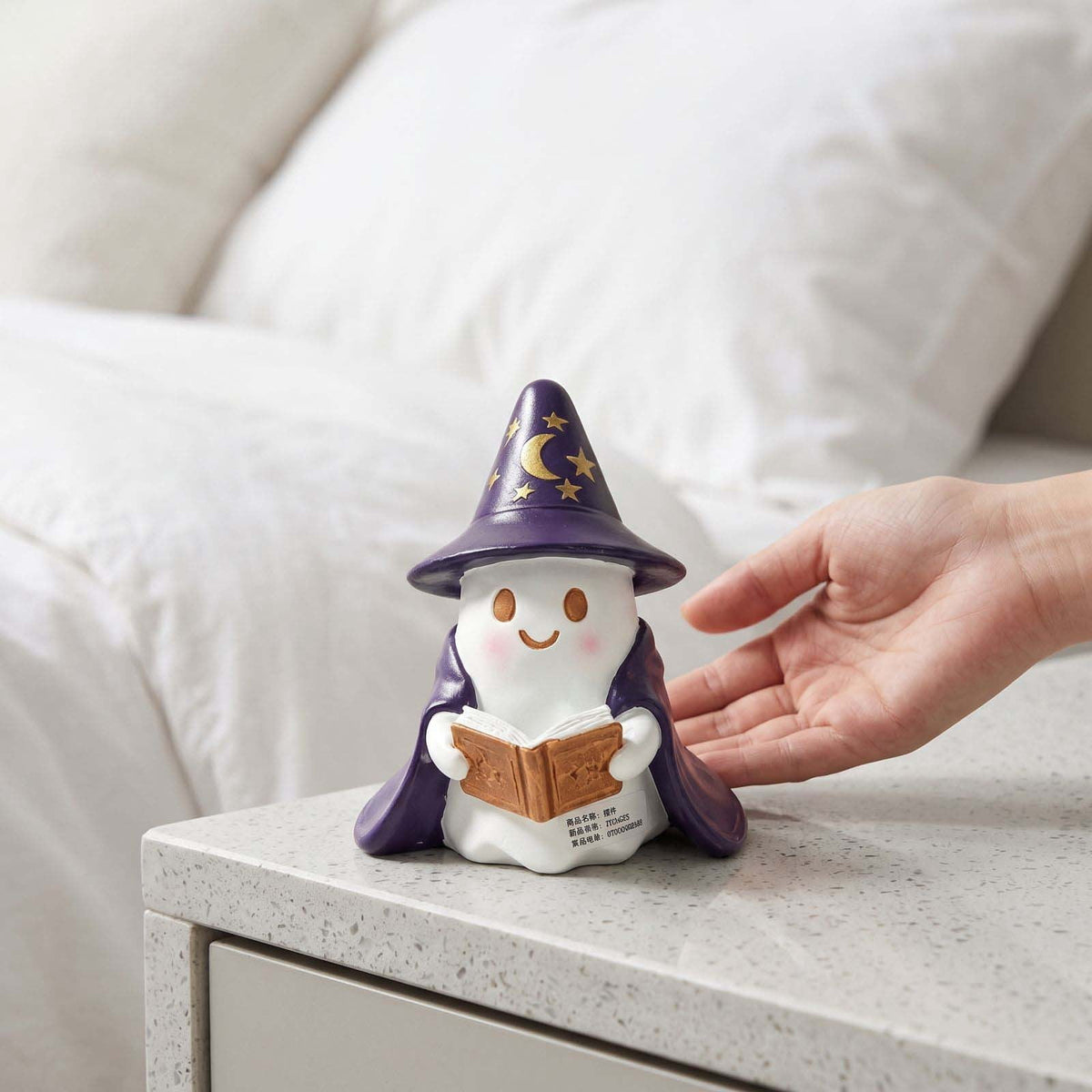 Halloween Ghost Figurine, Ghost Girl with Pink Bow & Hot Drink, Funny Ghost Statue Halloween Decor for Gift, Cute Spooky Tabletop Ornament for Home, Mantle, Desk & Party Decoration