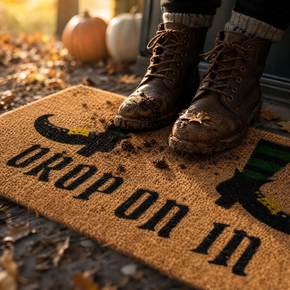 Halloween Doormat Vintage Retro Style Mat 23.6x15.7in Secure-Grip Absorbent Coir Look Entryway Rug for Front Porch Indoor Outdoor Decor by OVFUIZ