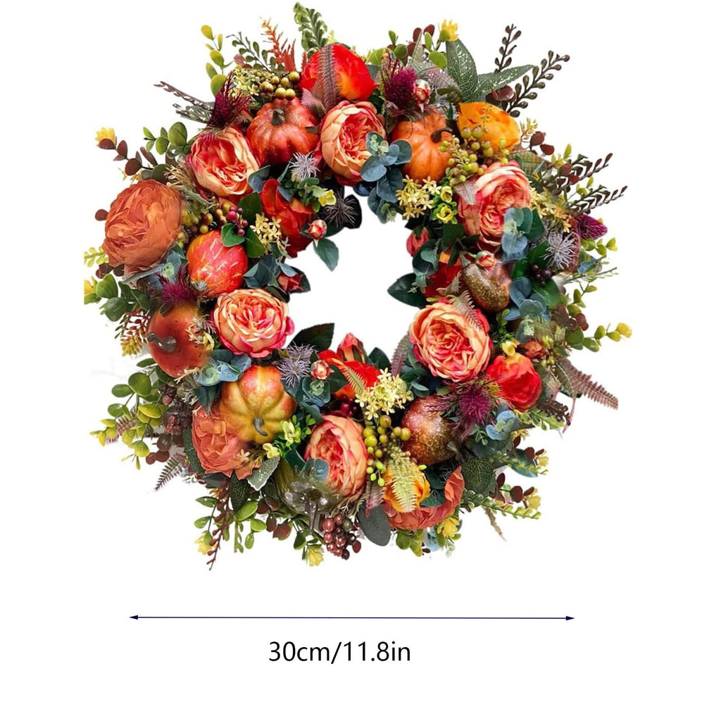 EWSFHUI Peony and Pumpkin Wreath for Front Door - Farmhouse Decor with Maple Leaves,Berries,and Pinecones for Fall,Thanksgiving,Halloween,and Seasonal Displays