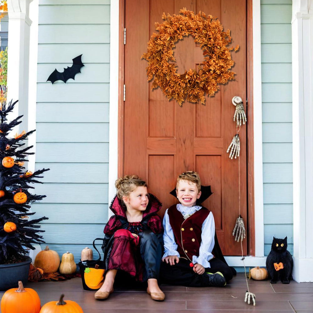 XIA0LE 12 Inch Realistic Fall Wreaths For Front Door Outside Autumn Wreath Outdoor Indoors Fall Decorations For Home Thanksgiving Halloween Holiday Decorations For Wall Porch Door (Orange)