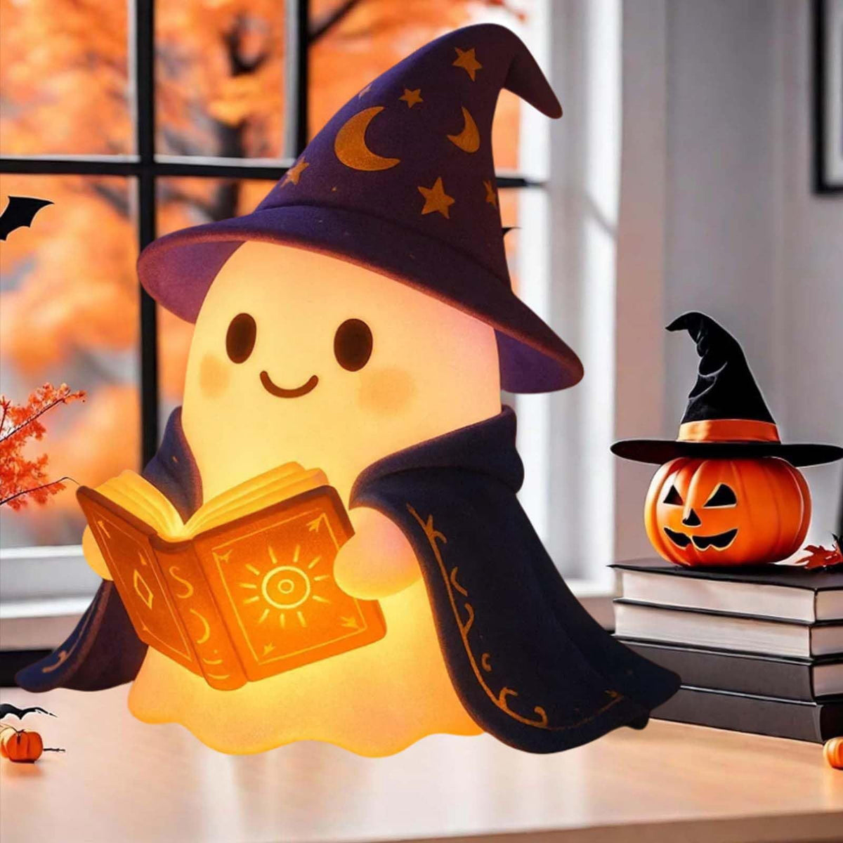 Halloween Ghost Night Light, Cute Ghost Playing The Guitar Lamp, Ghost Warm Lighted Figurine Lamps for Party Bedroom Study Room Home Dorm, Halloween Decor Indoor