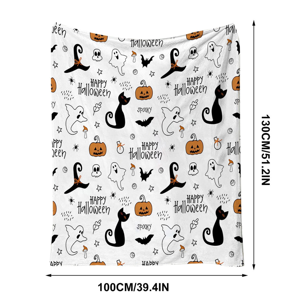 Halloween blanket,Halloween Print Throw Blanket Flannel Soft Cozy Decorative Nap Blanket with Ghost Pumpkin Skull for Office Bedroom Sofa Camping Travel(100x150cm/39x59 Inch),Black