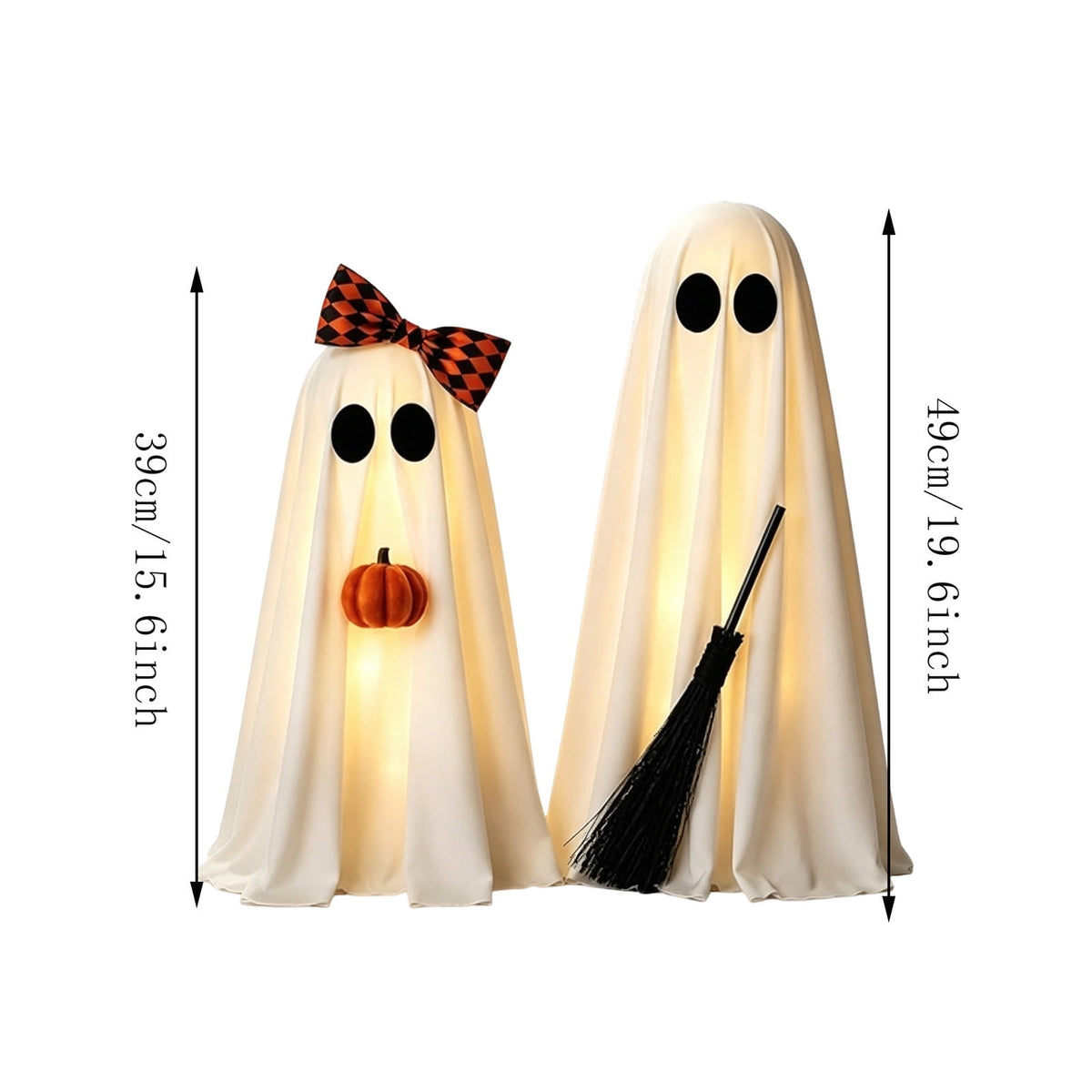 Lighted Halloween Ghost Candy Bowl, Cute LED Ghost Holding Pumpkin Candy Bucket for Trick or Treat, Outdoor Halloween Decorations for Front Porch, Indoor Yard Patio Halloween Decor