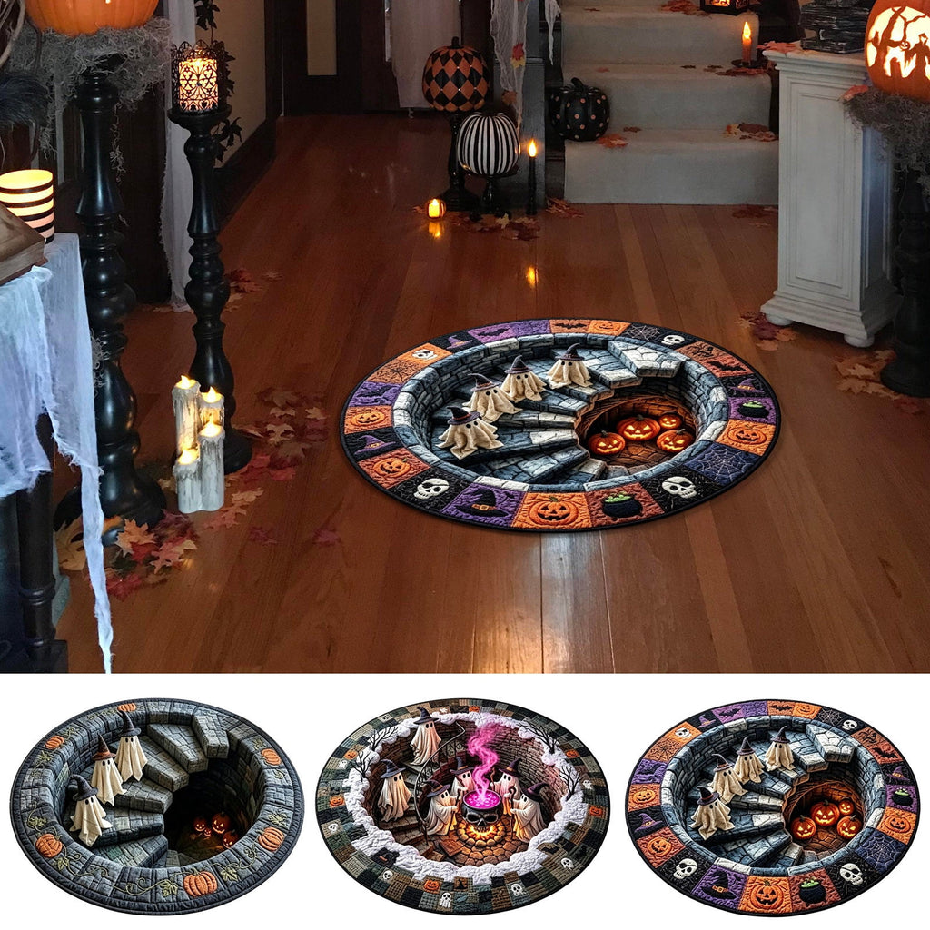 Sulaicai 3D Optical Illusion Halloween Round Rug, Spooky Ghost Pumpkin Print Absorbent Doormat, Non Slip Washable Floor Mat for Indoor Entryway Living Room Halloween Home Decor, 15.7 Inch