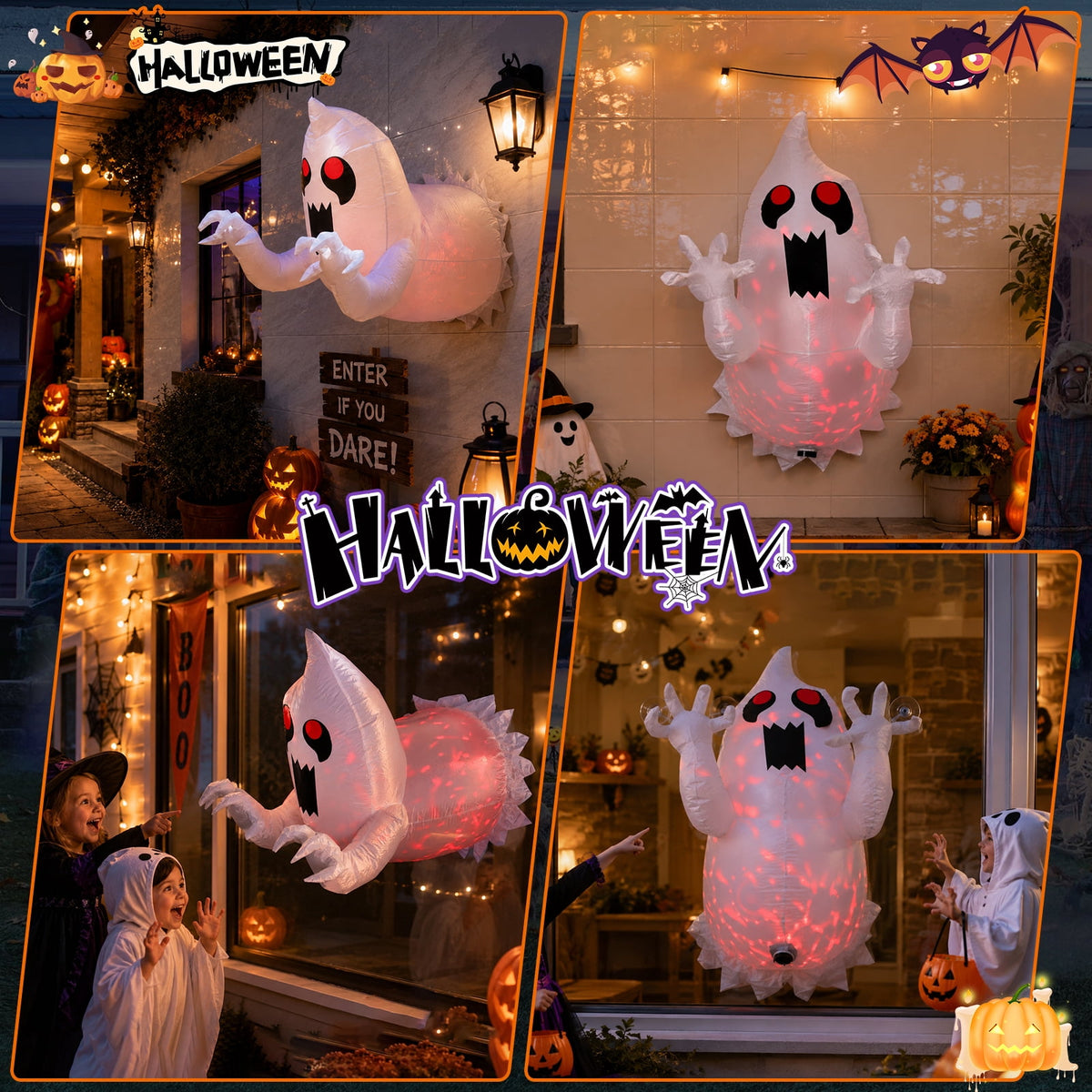 6FT Halloween Inflatable Ghost Pumpkin Decorations with LED Lights, 3 Ghosts Inflatable Yard Decorations for Outdoor Lawn Garden Porch Indoor Party Decorations