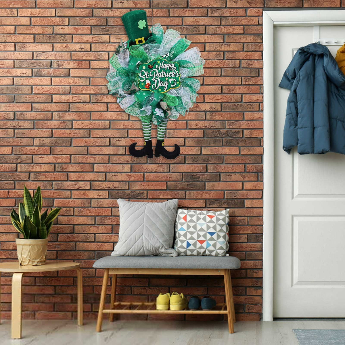 Overstock Outlet St. Patrick’S Day Leprechaun Wreath & Ribbon, Front Door Decor for St. Patrick’S Day, Irish Holiday Wreath, Wall Decoration for St. Patrick’S Day Festivities