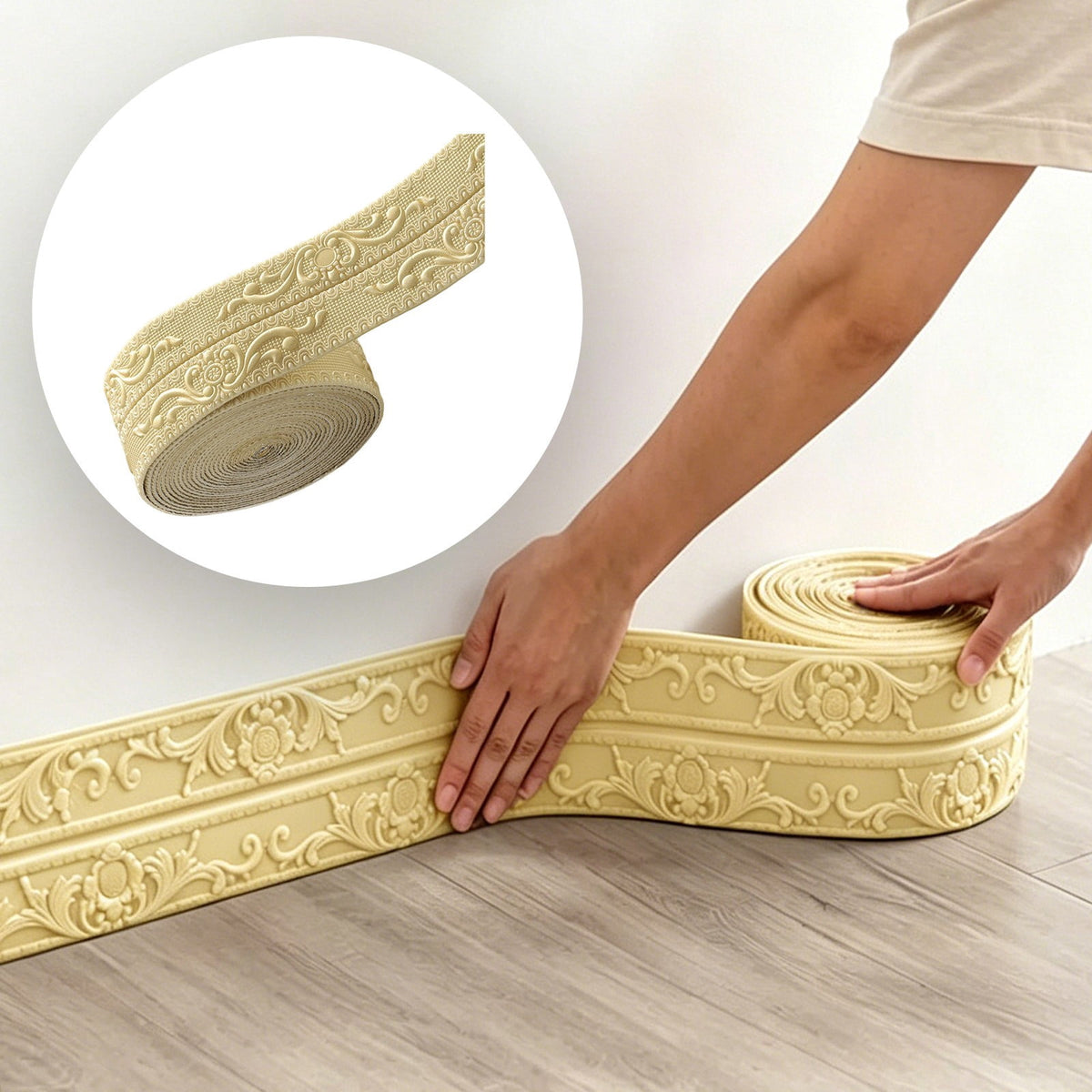 1 Roll Foam Molding Trim Peel and Stick,Flexible Molding Wallpaper Border,Self Adhesive 3D Wall Base Moulding Trim,Wall Edging Lines Foam Baseboard,Wall Base Moulding Trim,(White,90.55x3.14 in)