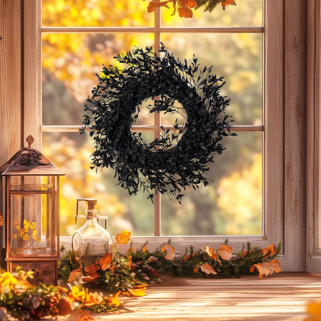 Fall Wreaths for Front Door - Autumn Artificial Flowers Leaves Wreath for Porch, Window,Farmhouse,Home,Holiday,Hanging Halloween Decorations