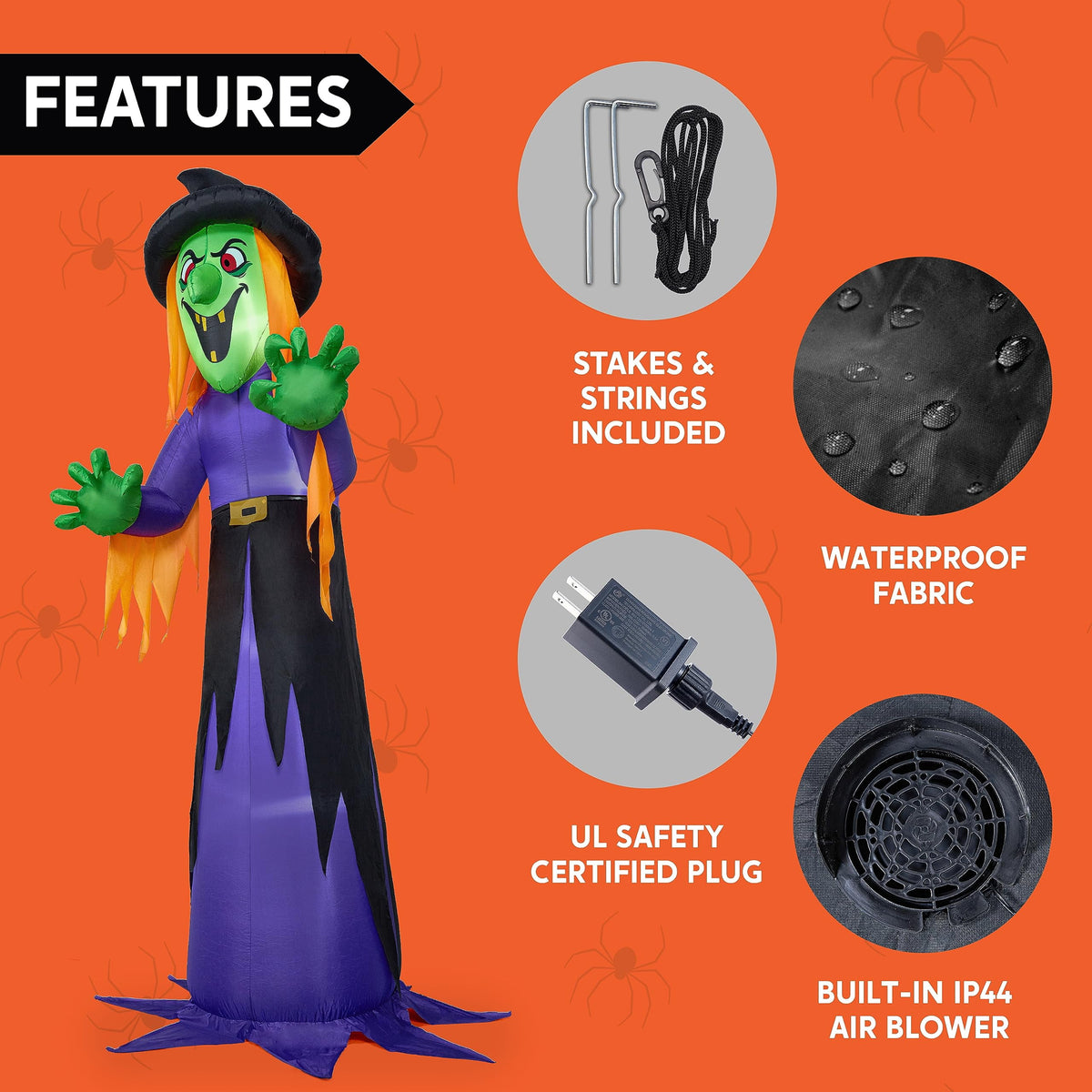 Joyfy 9 ft Halloween Inflatables Pumpkin Skeleton Decorations with Built-in LED Lights,Large Blow Up Decoration for Yard Lawn Garden Indoor Outdoor, Pumpkin Skeleton Inflatable Decoration
