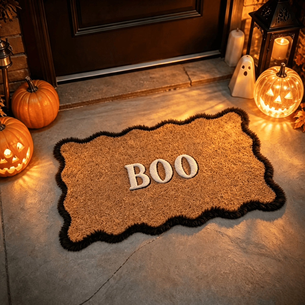Clearance Halloween Multicolor Scallop Boo Outdoor Coir Doormat, 48" x 30" Large Halloween Bath Rug, Halloween Decoration Outdoor Indoor, Gift for Women Men