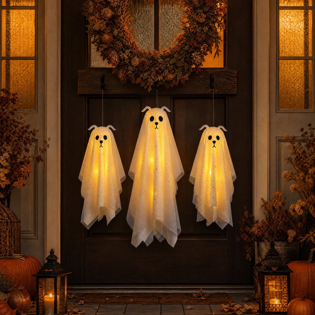 Lighted Halloween Ghost Candy Bowl, Cute LED Ghost Holding Pumpkin Candy Bucket for Trick or Treat, Outdoor Halloween Decorations for Front Porch, Indoor Yard Patio Halloween Decor