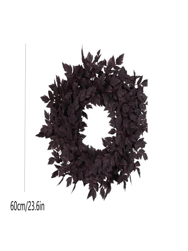DAMAI 24" Artificial Cimicifuga Wreath,Moody Burgundy Leaf Fall Garland,Front Door Wreath for Halloween Autumn Harvest Halloween Home Door Wall Farmhouse Mantel Decor