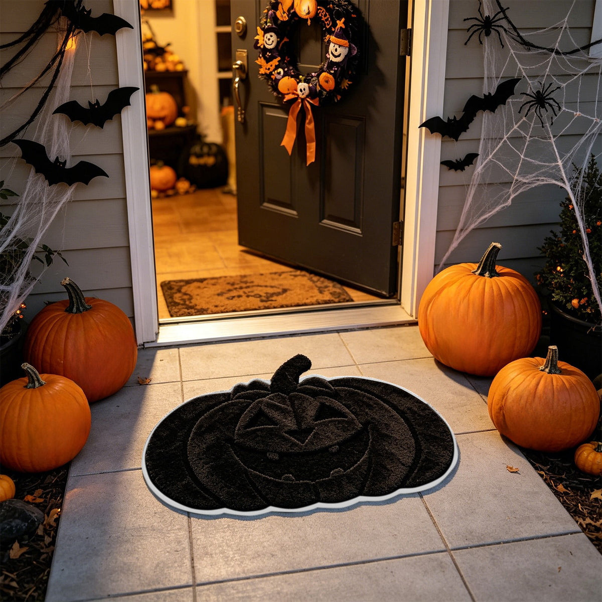 Halloween Door Mat Pumpkin Shaped Non-Absorbent Skidproof Mat 15.75x23.62in Polyester Skidproof & Weather Resistant for Front Door Porch Indoor Outdoor Halloween Door Mat by MPOISVA
