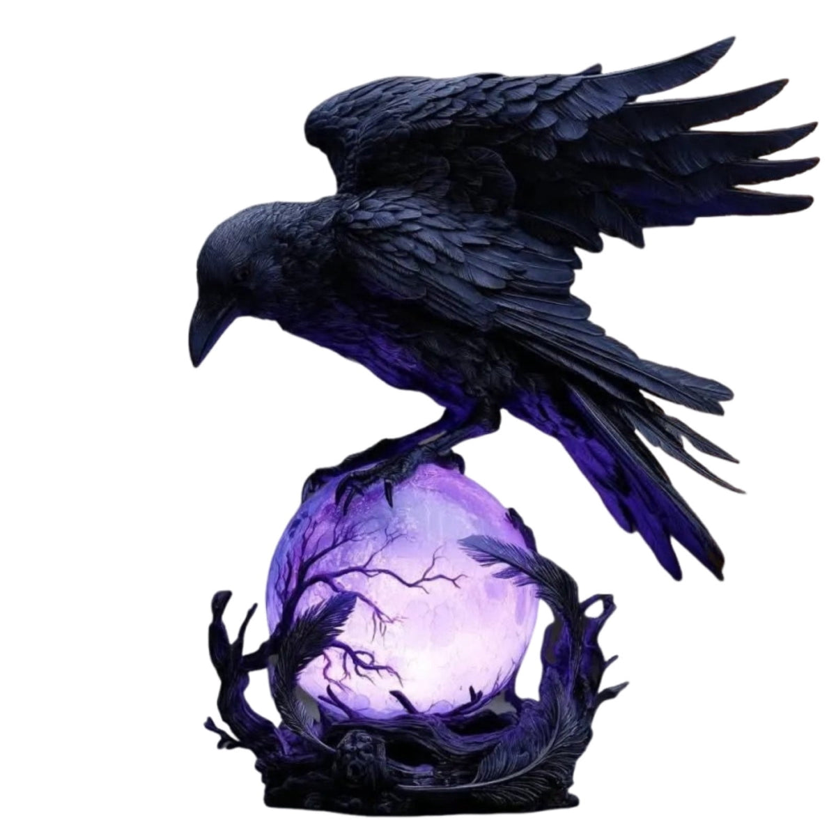 Gothic Mysterious Raven Lamp Light Sculpture, Resin Halloween Moonlight Luminous Crow Bird Led for Home Decor Gift, Bedroom Bedside, Living Room