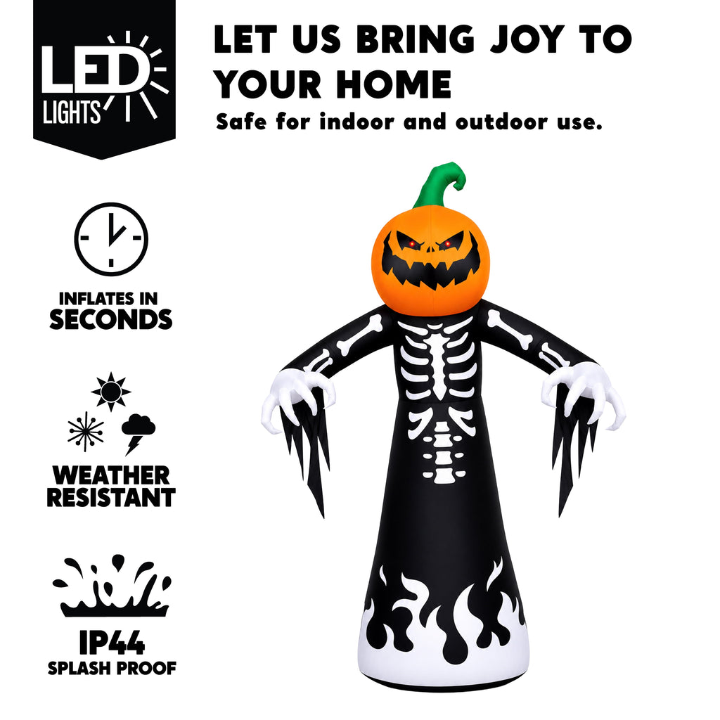 Joyfy 9 ft Halloween Inflatables Pumpkin Skeleton Decorations with Built-in LED Lights,Large Blow Up Decoration for Yard Lawn Garden Indoor Outdoor, Pumpkin Skeleton Inflatable Decoration