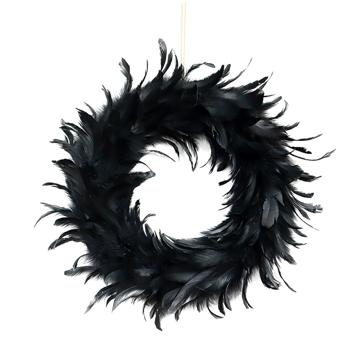 2 Pack Black Feather Wreath Halloween Wreath 13.78" Black Natural Cocktail Feather Wreath, Halloween Photo Props, Front Door Decor Witch Spooky Scene Halloween Party Decorations