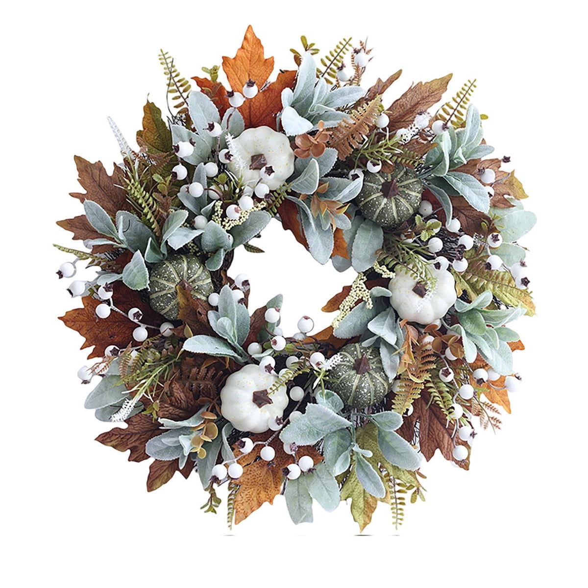 20 Inch Fall Wreath for Front Door with Pumpkin Maple Leaves and Berries Farmhouse Autumn Wreath for Outdoor Indoor Harvest Thanksgiving Halloween Home Decor