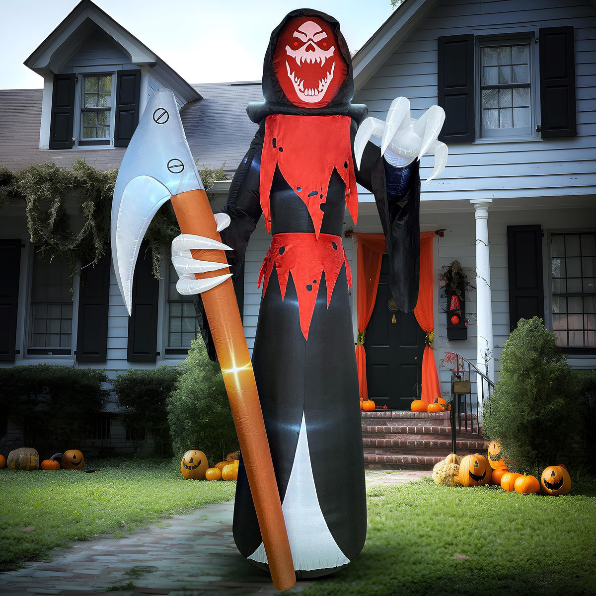 Joyfy 9 ft Halloween Inflatables Pumpkin Skeleton Decorations with Built-in LED Lights,Large Blow Up Decoration for Yard Lawn Garden Indoor Outdoor, Pumpkin Skeleton Inflatable Decoration
