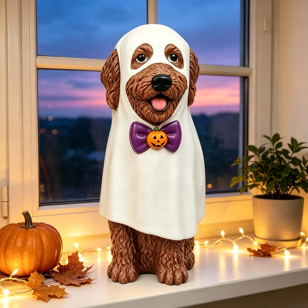 2026 New Halloween Light‑Up French Bulldog Figurine, Shark Outfit Dog Statue with Glowing Pumpkin, Waterproof Resin Table Holiday Decorations, Cute Spooky Halloween Decorations for Porch Yard Home