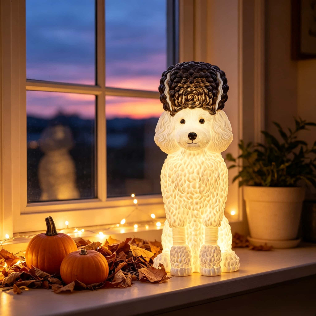 2026 New Halloween Light‑Up French Bulldog Figurine, Shark Outfit Dog Statue with Glowing Pumpkin, Waterproof Resin Table Holiday Decorations, Cute Spooky Halloween Decorations for Porch Yard Home