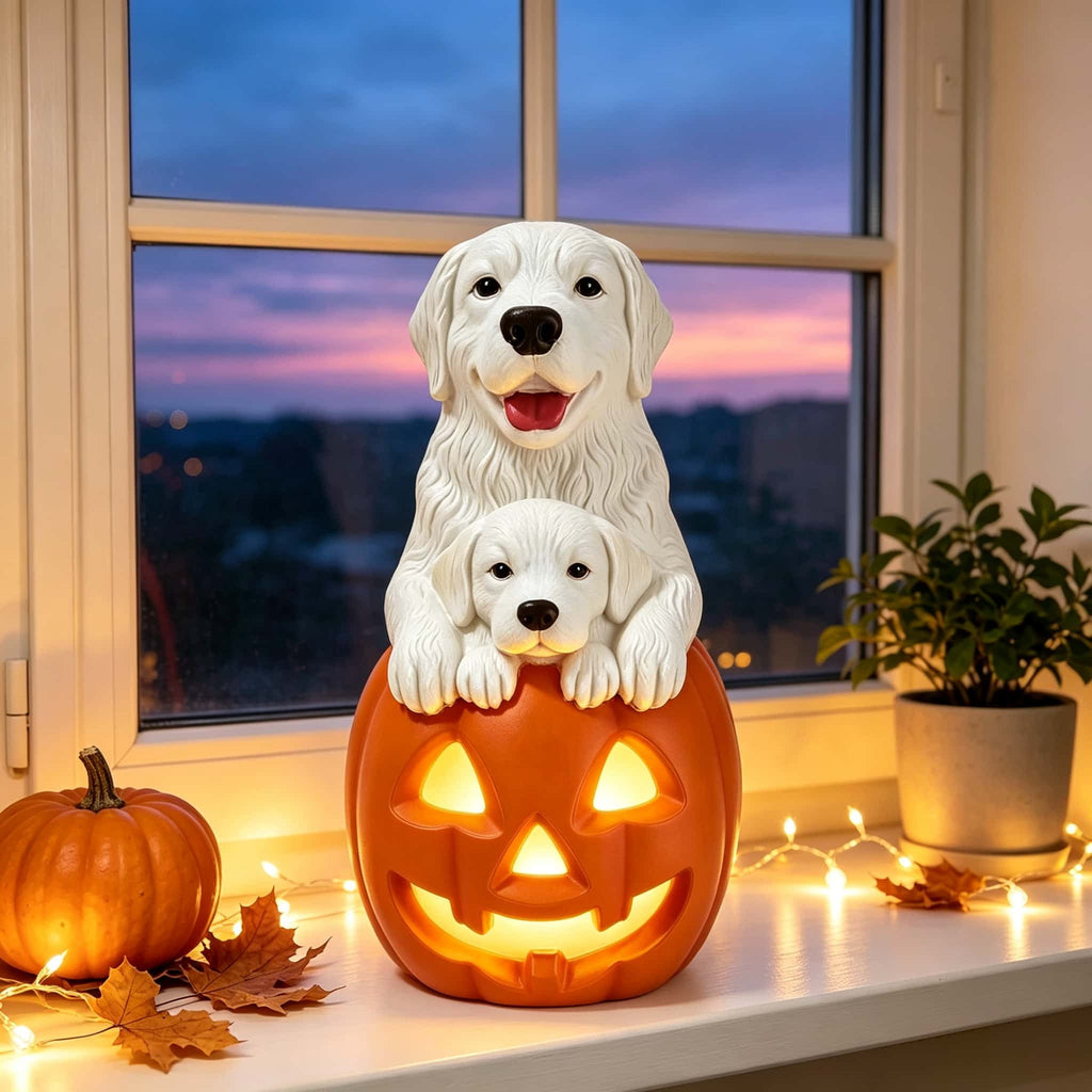 2026 New Halloween Light‑Up French Bulldog Figurine, Shark Outfit Dog Statue with Glowing Pumpkin, Waterproof Resin Table Holiday Decorations, Cute Spooky Halloween Decorations for Porch Yard Home