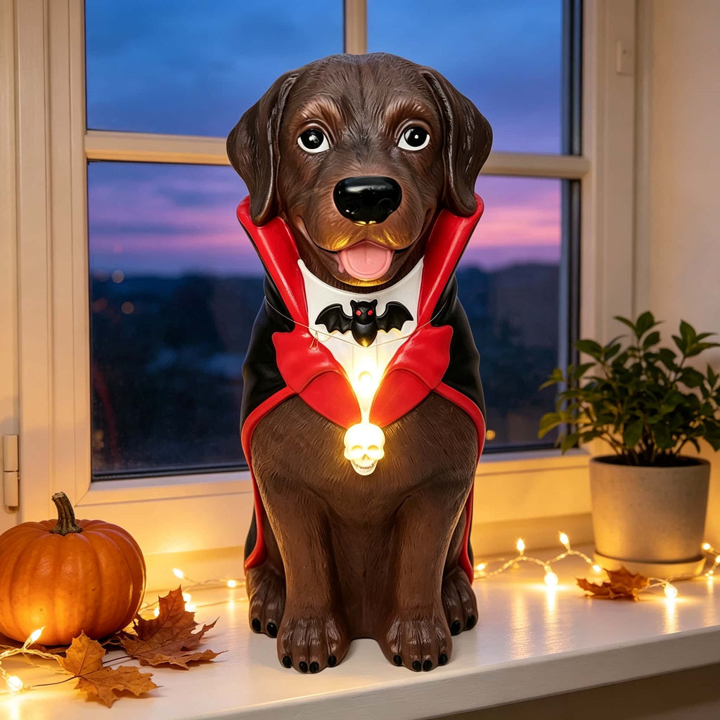 2026 New Halloween Light‑Up French Bulldog Figurine, Shark Outfit Dog Statue with Glowing Pumpkin, Waterproof Resin Table Holiday Decorations, Cute Spooky Halloween Decorations for Porch Yard Home