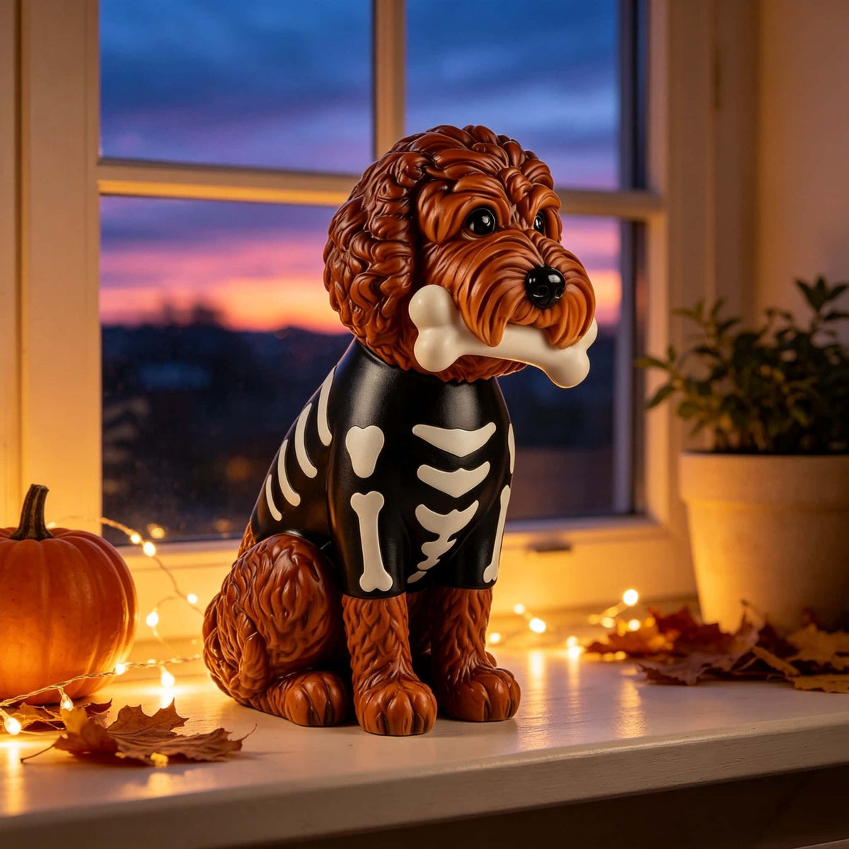 2026 New Halloween Light‑Up French Bulldog Figurine, Shark Outfit Dog Statue with Glowing Pumpkin, Waterproof Resin Table Holiday Decorations, Cute Spooky Halloween Decorations for Porch Yard Home